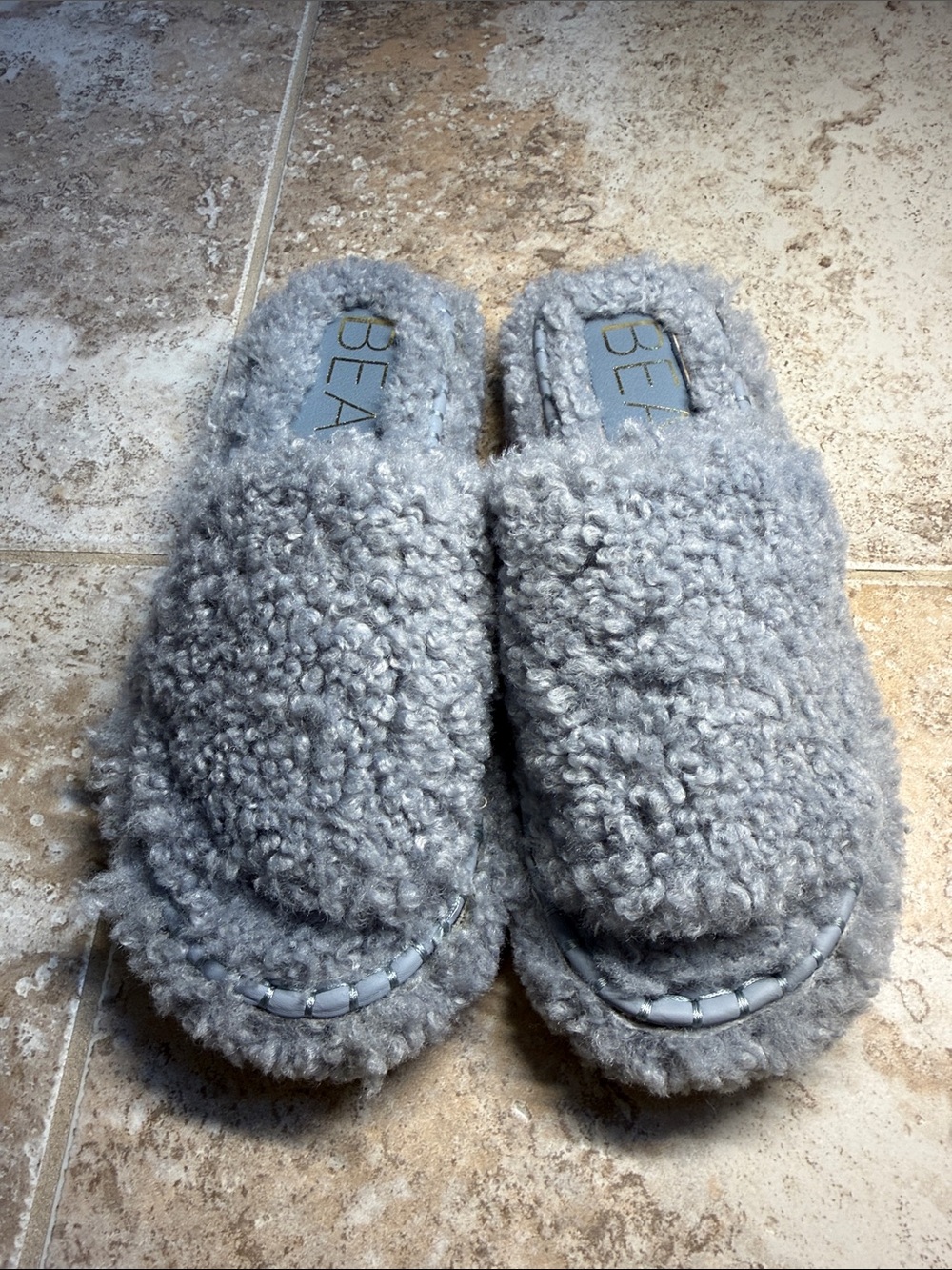 BEA Women's Cozy Shearling Slide Sandals in Gray